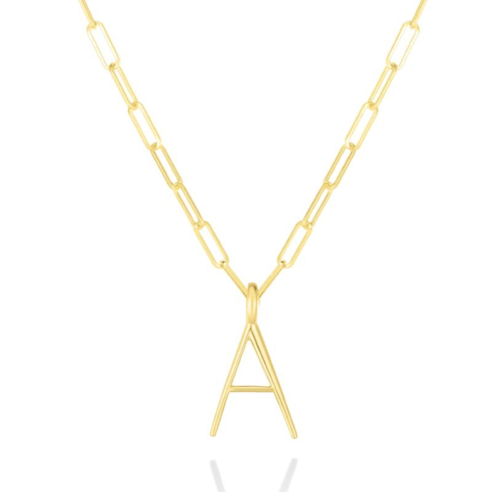 14k gold Paperclip Chain Necklace styled with an A letter charm