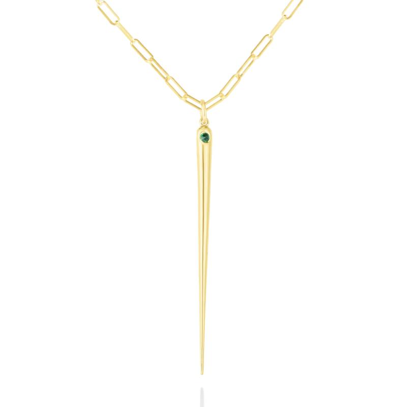 14k gold Paperclip Chain Necklace styled with a quill spike charm