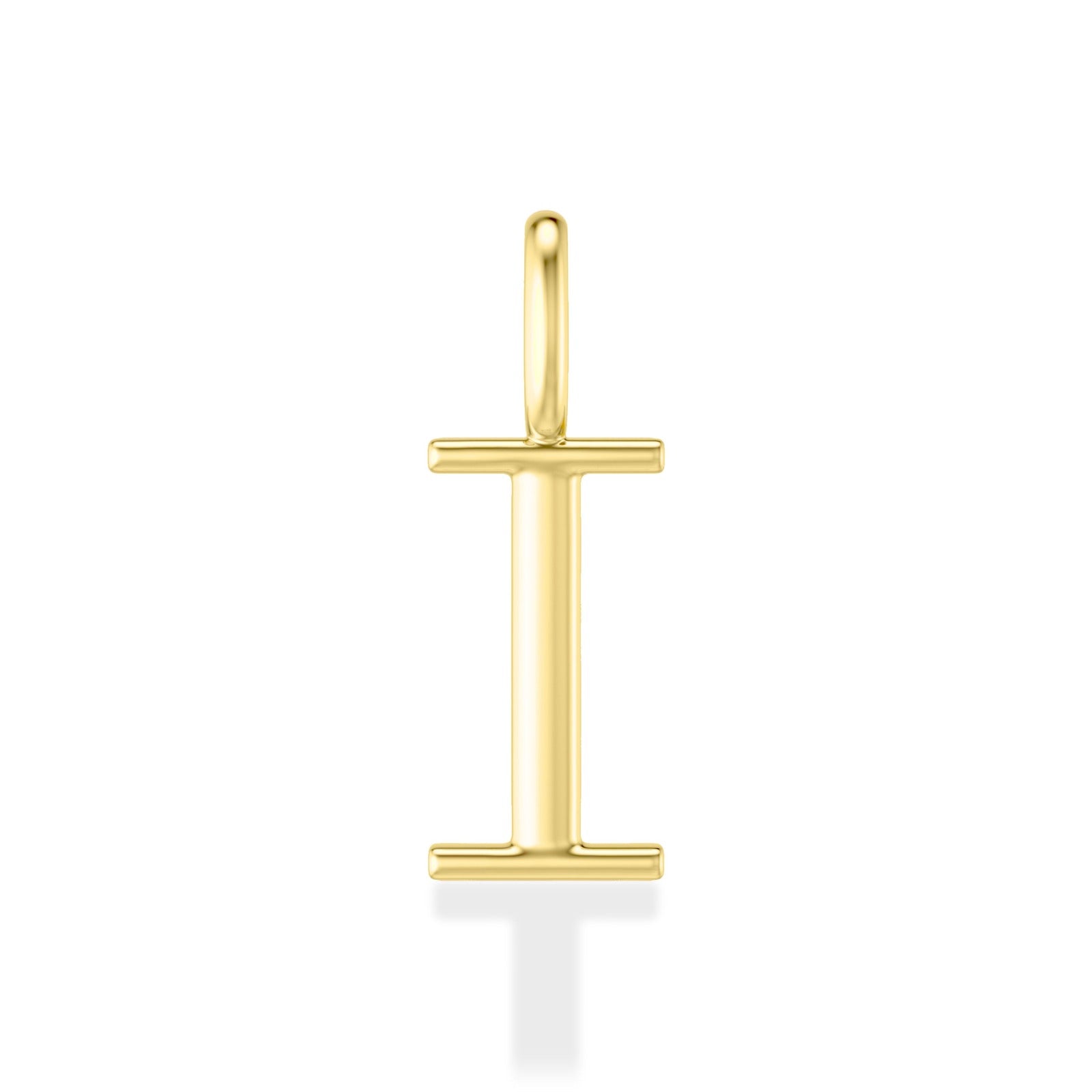 14K yellow gold I letter charm. 