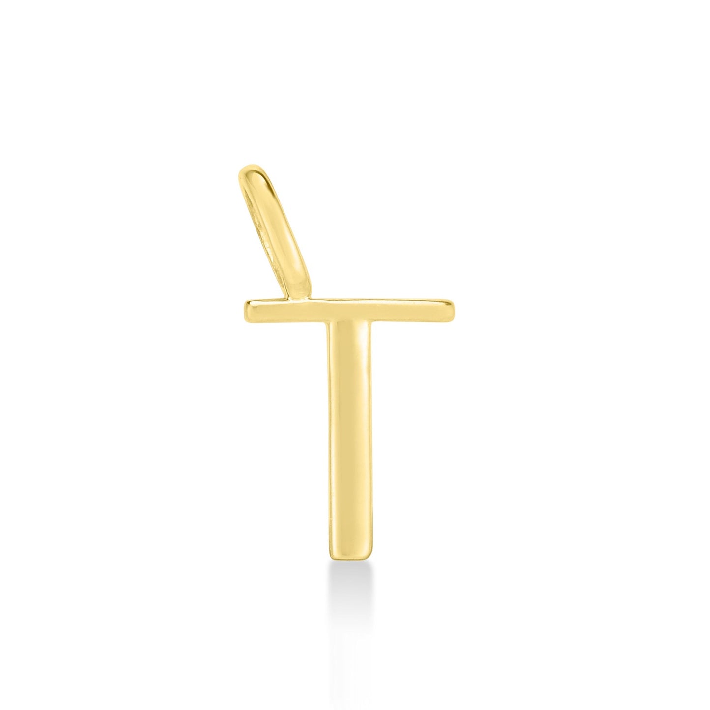 14K yellow gold T letter charm. 