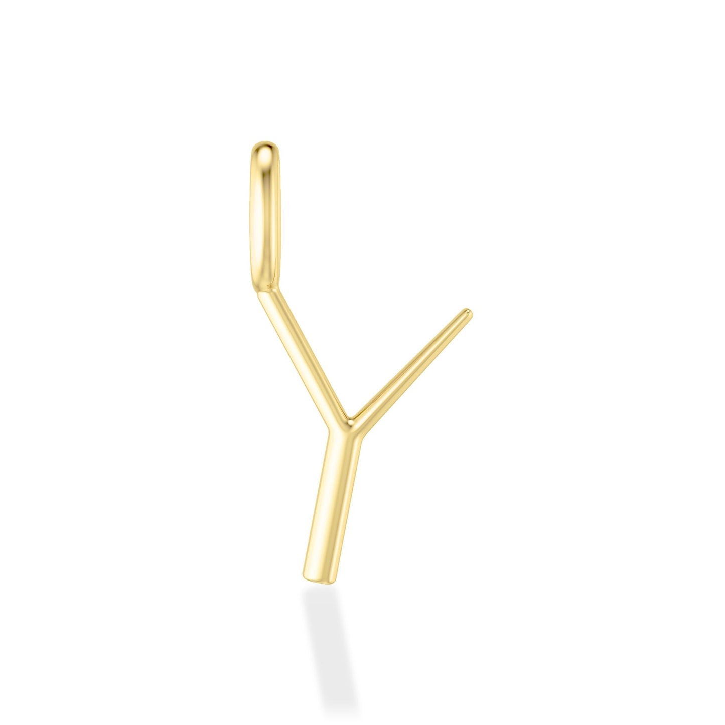 14K yellow gold Y letter charm. 