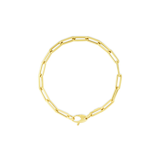 14k gold Chunky Paperclip Chain Bracelet with a lobster clasp.