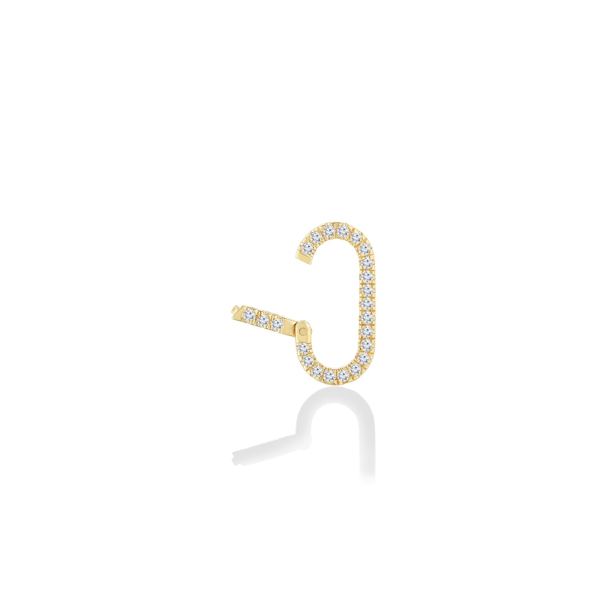 14k yellow gold oval locking charm with pave diamonds on facades.