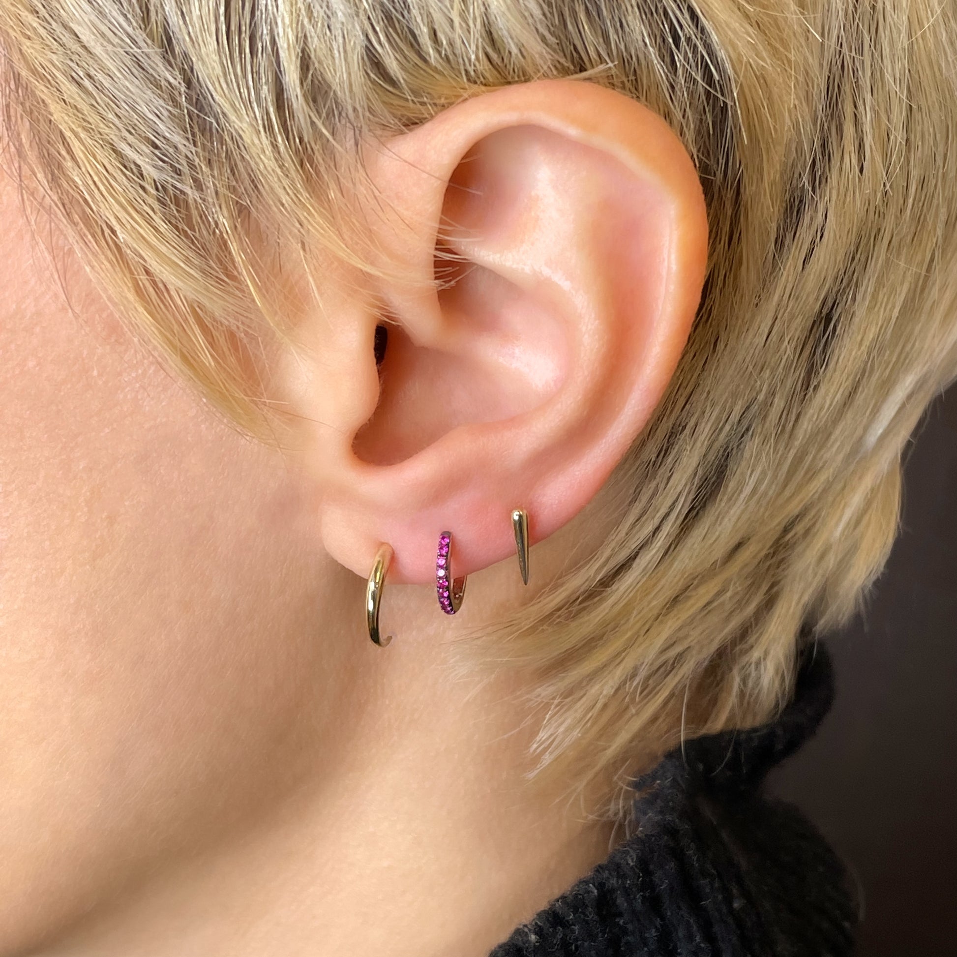 14k gold Small Quill Spike Stud styled on a ear