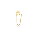 14k yellow gold molten safety pin charm lock open on a white background.
