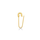 14k yellow gold molten safety pin charm lock open on a white background.