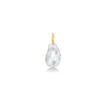 AMANDA PEARL medium sized baroque pearl charm on recycled 14k yellow gold ripple bale on a white background.