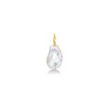 AMANDA PEARL medium sized baroque pearl charm on recycled 14k yellow gold ripple bale on a white background.