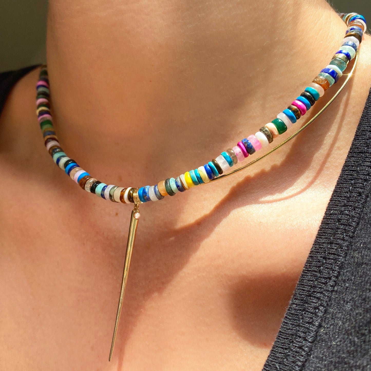 Multi-Colored Gemstone Heishi Necklace