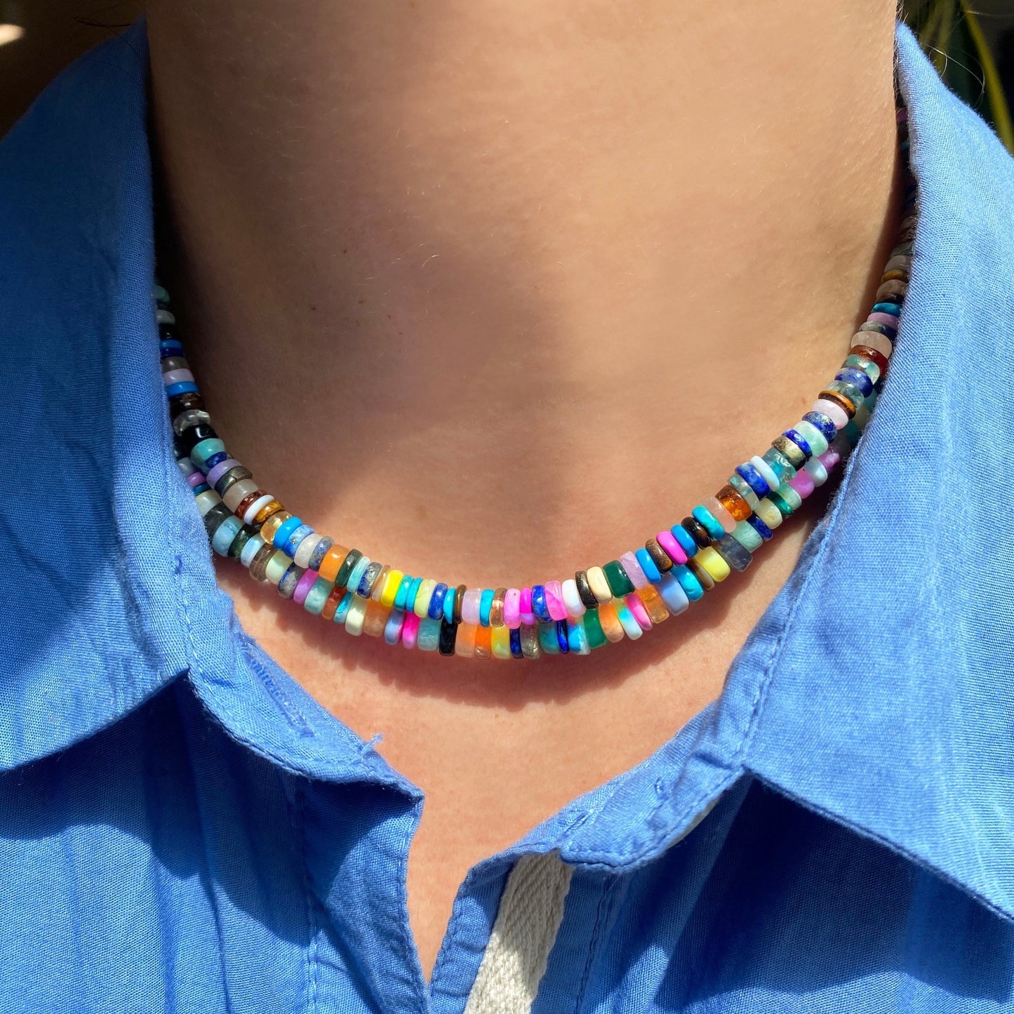 Multi-Colored Gemstone Heishi Necklace