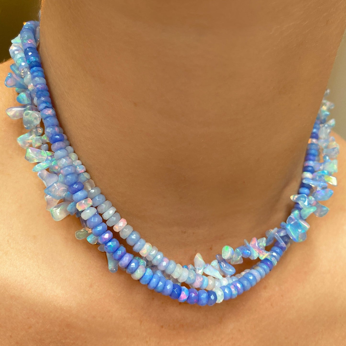 Hydrangea Blue Faceted Opal Necklace