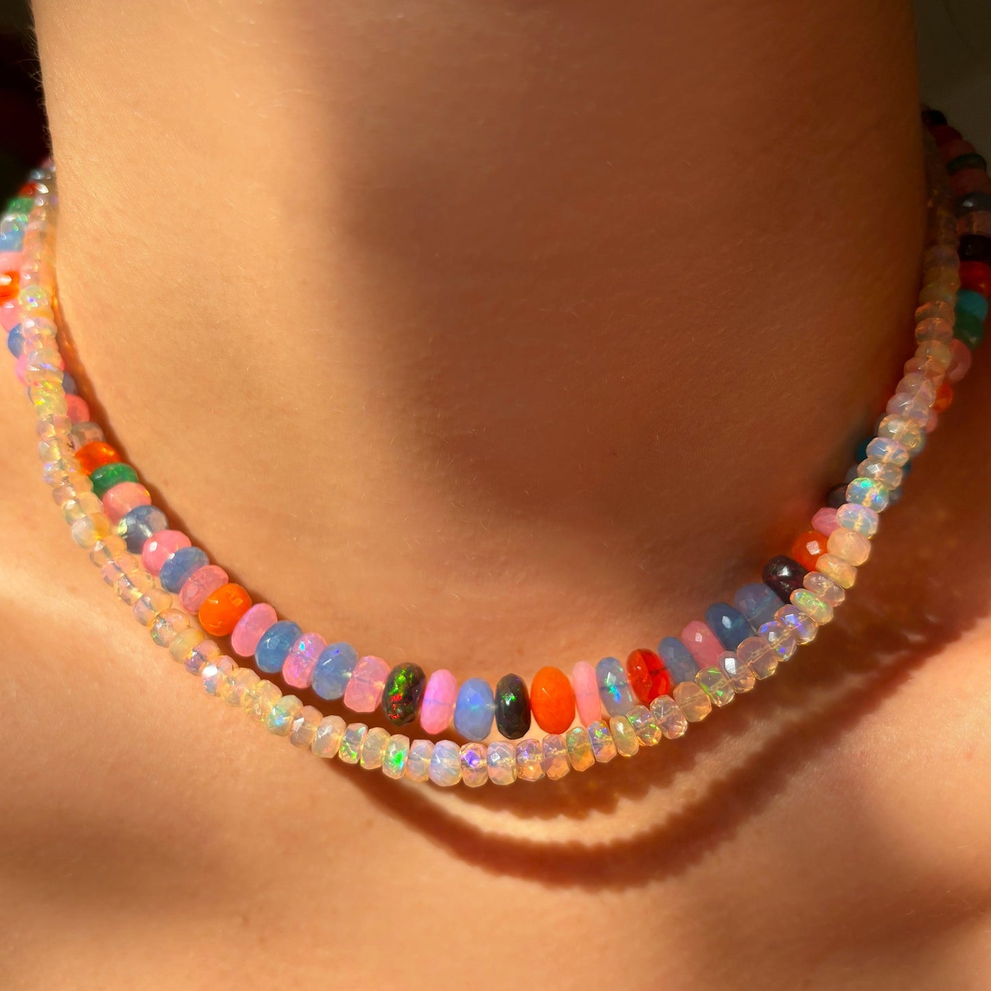 Pink Disco Faceted Opal Necklace
