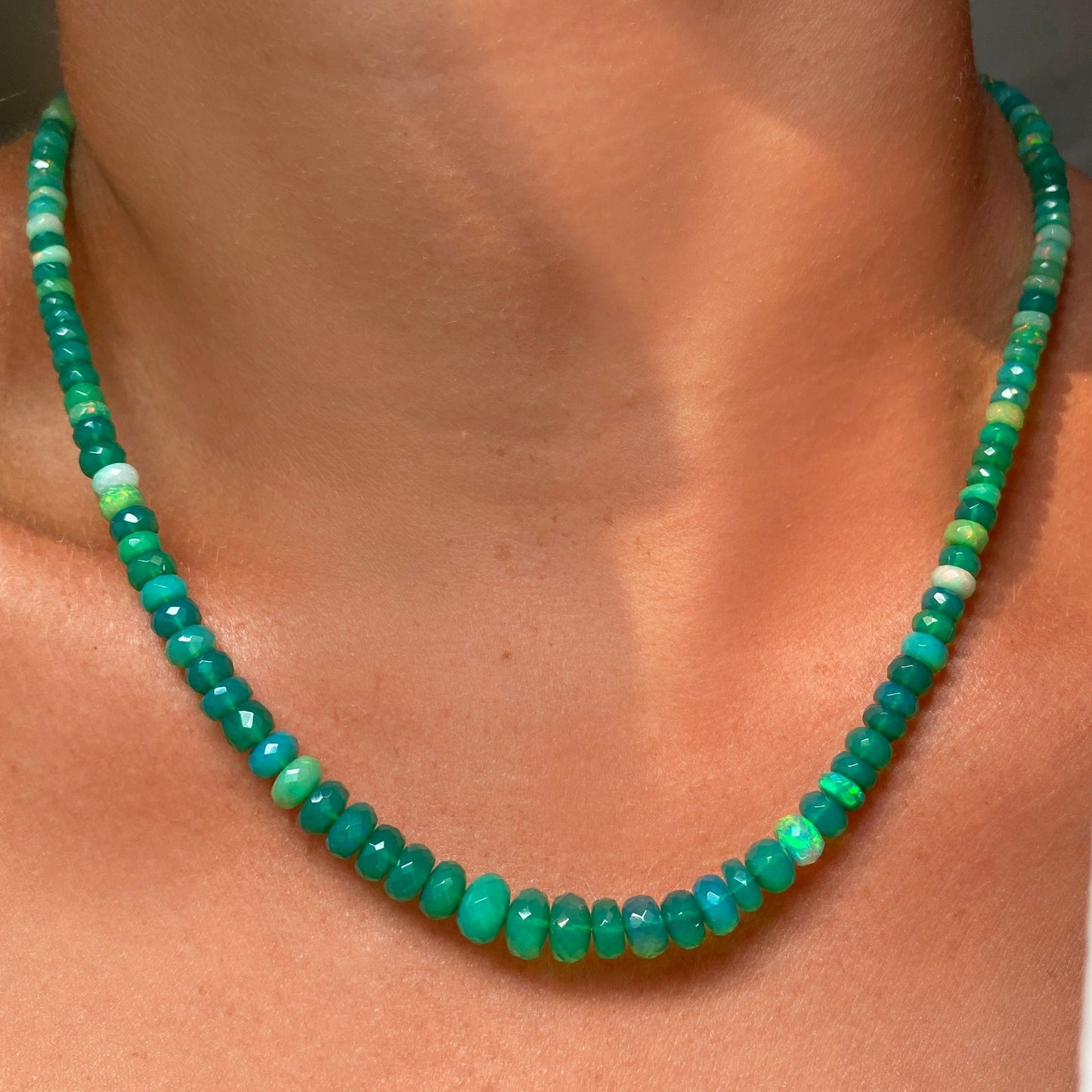 Grass Green Faceted Opal Necklace