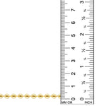 This photo shows a bead chain set against a white background, and set besides a image of a ruler, demonstrating that the bead size is 4mm tall.