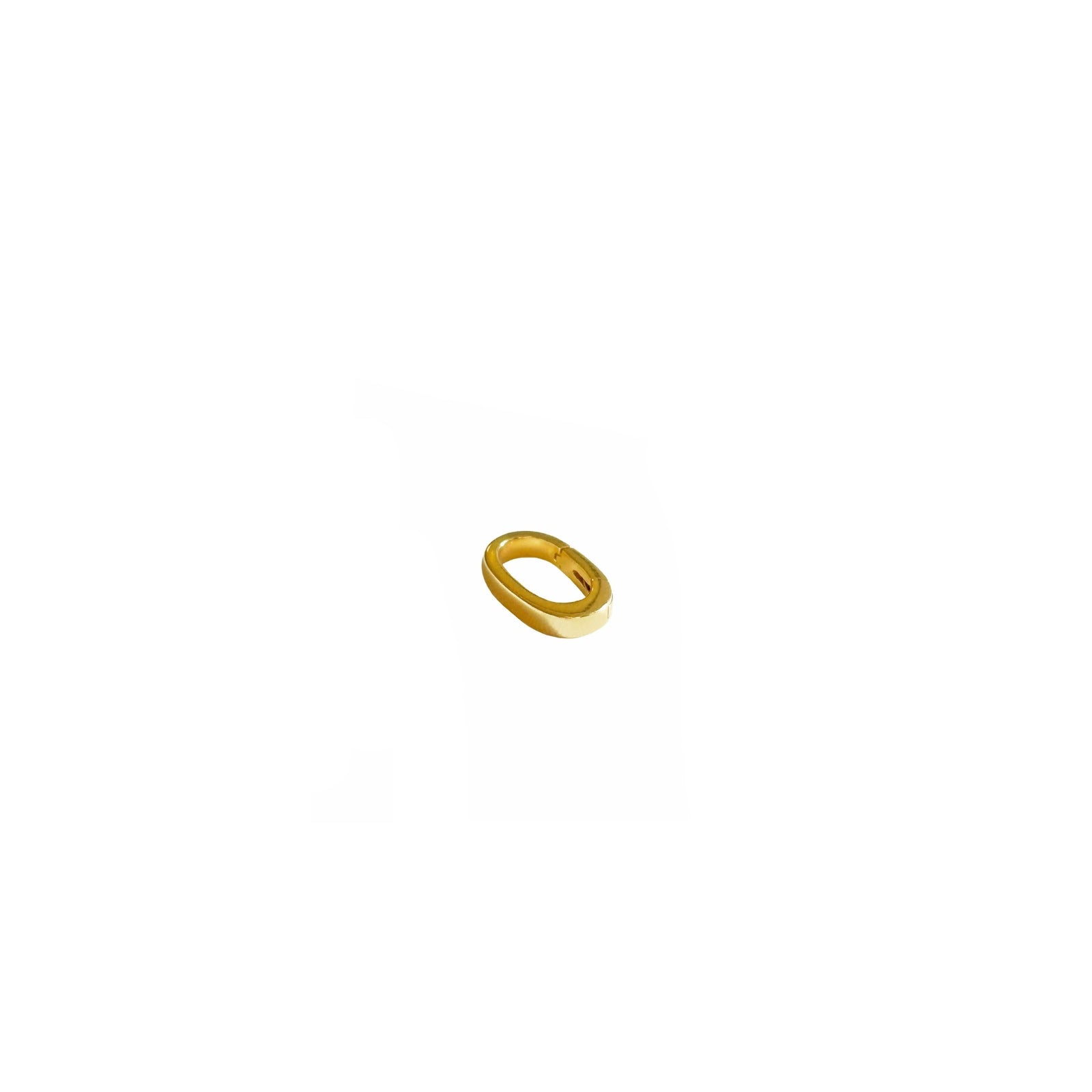 An oval 14K yellow gold charm lock on a white background.
