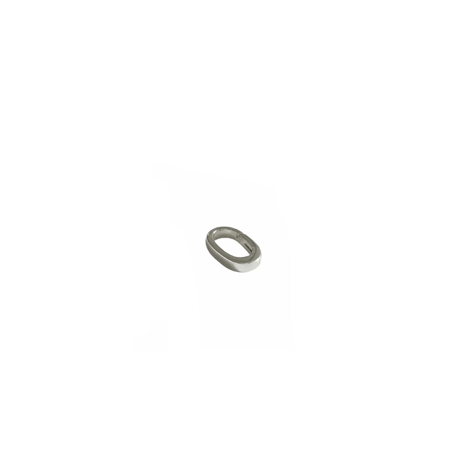 A 14K white gold oval charm lock on a white background.