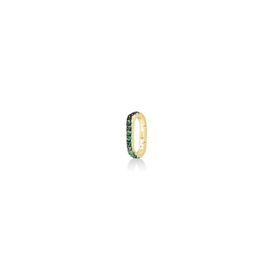14k yellow gold oval locking charm with green stones.