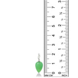 AMANDA PEARL chrysoprase drop charm with recycled sterling silver ripple bale on a white background next to a ruler.