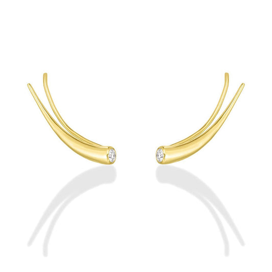 14k gold Curved Quill Climber Earrings with diamond