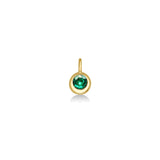 Molten Solitaire Charm in 14k yellow gold with a cultivated emerald. 