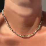 Faceted Fluorite on Neon 16" Necklace on the neck.