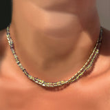 Faceted Fluorite on Neon layred with new sprinkle chain.