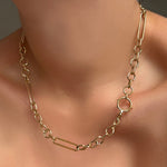 8mm Irregular Cable Chain Necklace with Beaded Round Charm Lock on a model's neck.