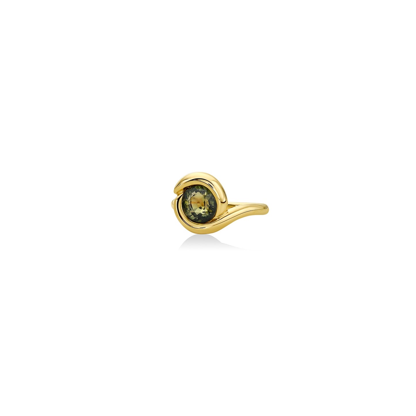 14k gold Molten Knot Ring with Grass Green Tourmaline