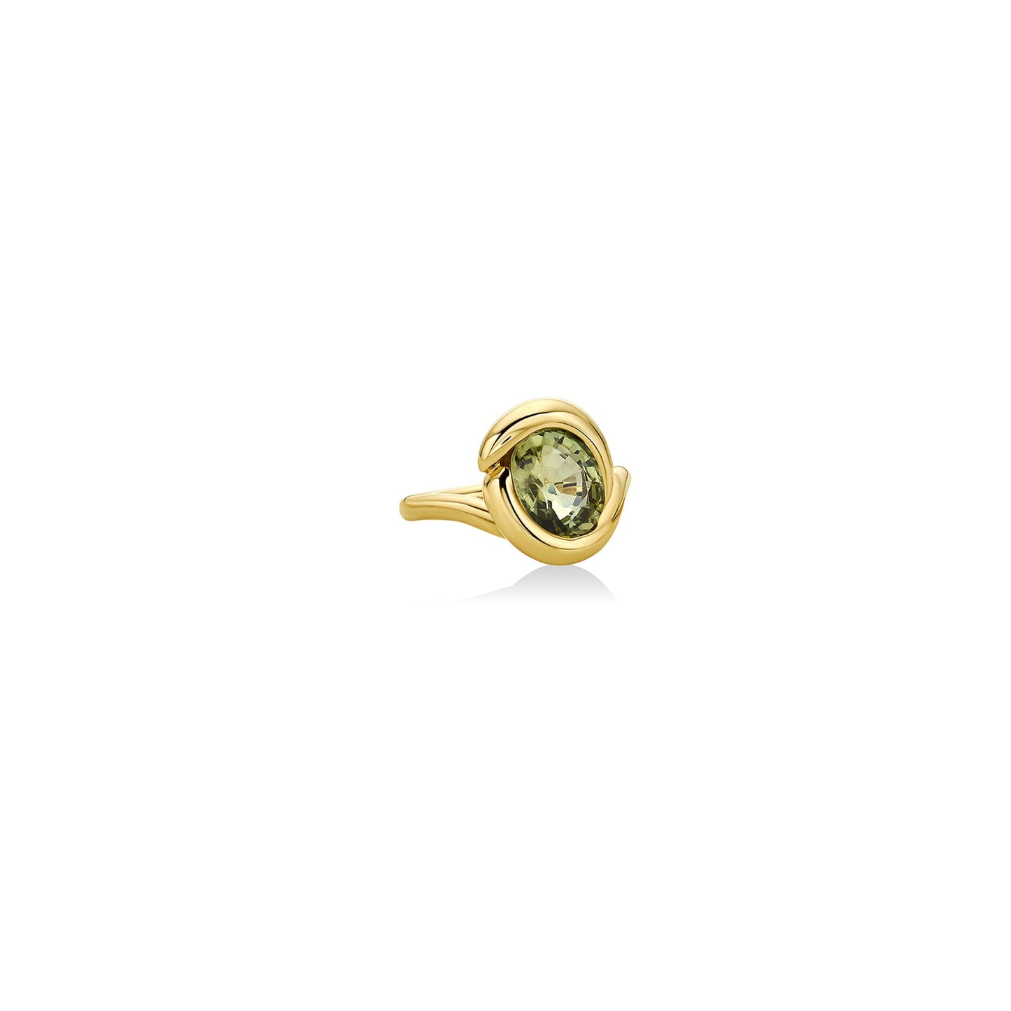 14k gold Molten Knot Ring with Spring Green Tourmaline