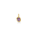 Gold pendant with a purple gemstone on a white background