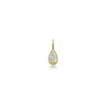 A pear shaped molten solitaire charm in yellow gold on a white background.