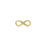 An AMANDA PEARL recycled 14k yellow gold infinity charm lock on a white background.