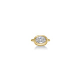 front view oval molten diamond solitaire ring in yellow gold against a white background