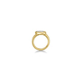Side view of Molten Solitaire Ring with Pear Diamond in yellow gold against a white background