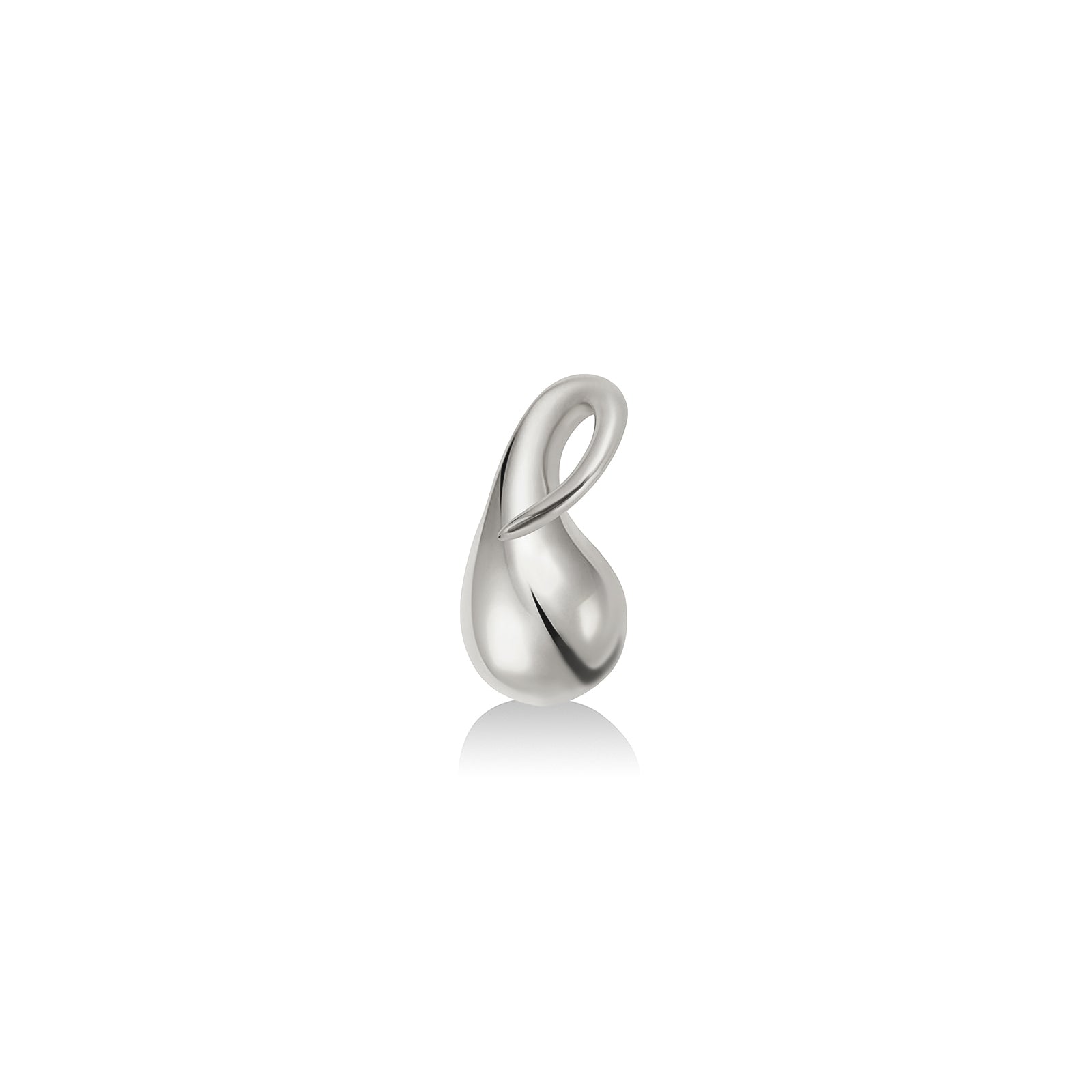 AMANDA PEARL Molten Drop Charm in recycled sterling silver on a white background.