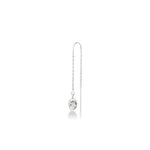 An AMANDA PEARL molten Droplet earring cast in recycled sterling silver on a white background with drop shadow.