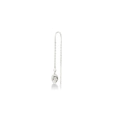 An AMANDA PEARL molten Droplet earring cast in recycled sterling silver on a white background with drop shadow.