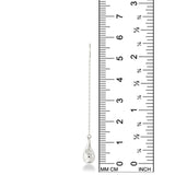 An AMANDA PEARL molten drop threader earring cast in recycled sterling silver against a ruler showing its height to be 58mm high.