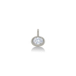 14K Recycled White Gold Molten Solitaire Oval Charm with a Lab Grown Diamond