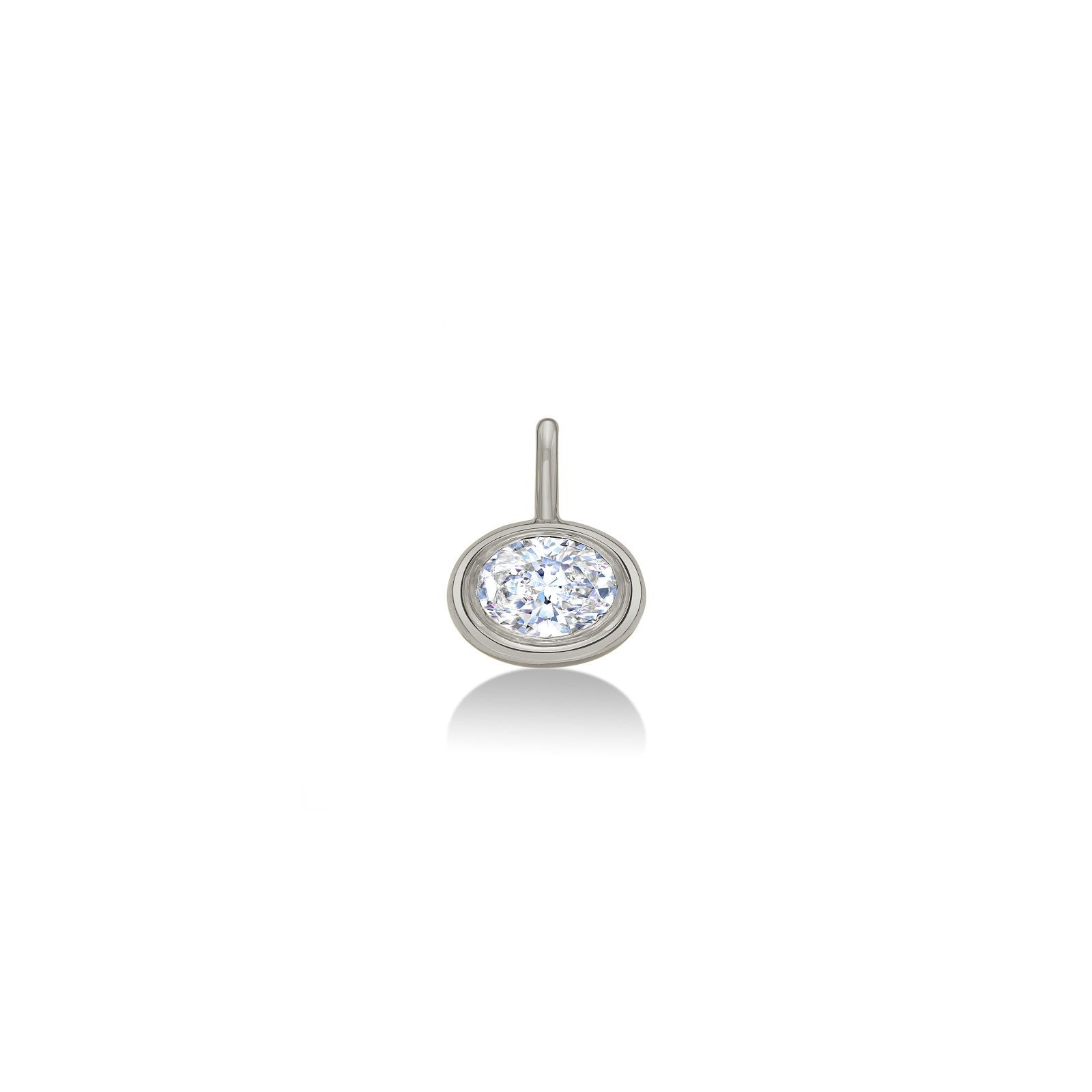 14K Recycled White Gold Molten Solitaire Oval Charm with a Lab Grown Diamond