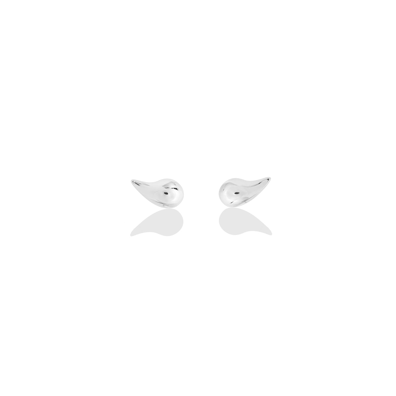 AMANDA PEARL Molten Stud Earrings in recycled sterling silver on a white background next to a ruler.