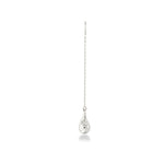 An AMANDA PEARL molten drop threader earring cast in recycled sterling silver on a neutral white background with drop shadow.