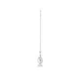 An AMANDA PEARL molten drop threader earring cast in recycled sterling silver on a neutral white background with drop shadow.