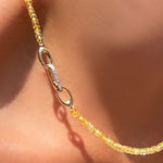 NEW diamond pavé charm lock on the solar yellow faceted sapphire necklace