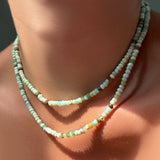 Peruvian Green Faceted Opal Necklace double layered lengths on the neck