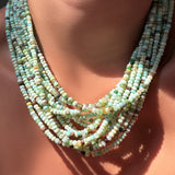 Peruvian Green Faceted Opal Necklaces layered on the neck