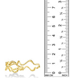 A 14K recycled yellow gold double finger ring, with an undulating irregular shape inspired by ripples in water against a ruler showing its height to be 15mm.