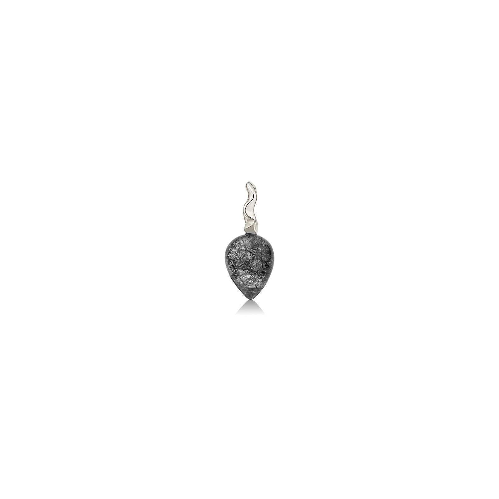 AMANDA PEARL Rutilated Quartz Drop Charm with recycled sterling silver ripple bale on a white background.