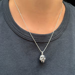 AMANDA PEARL Diamond Cut Bead Chain and Molten Skull Charm in recycled sterling silver.