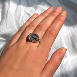 rutilated quartz pebble ring in sterling silver.
